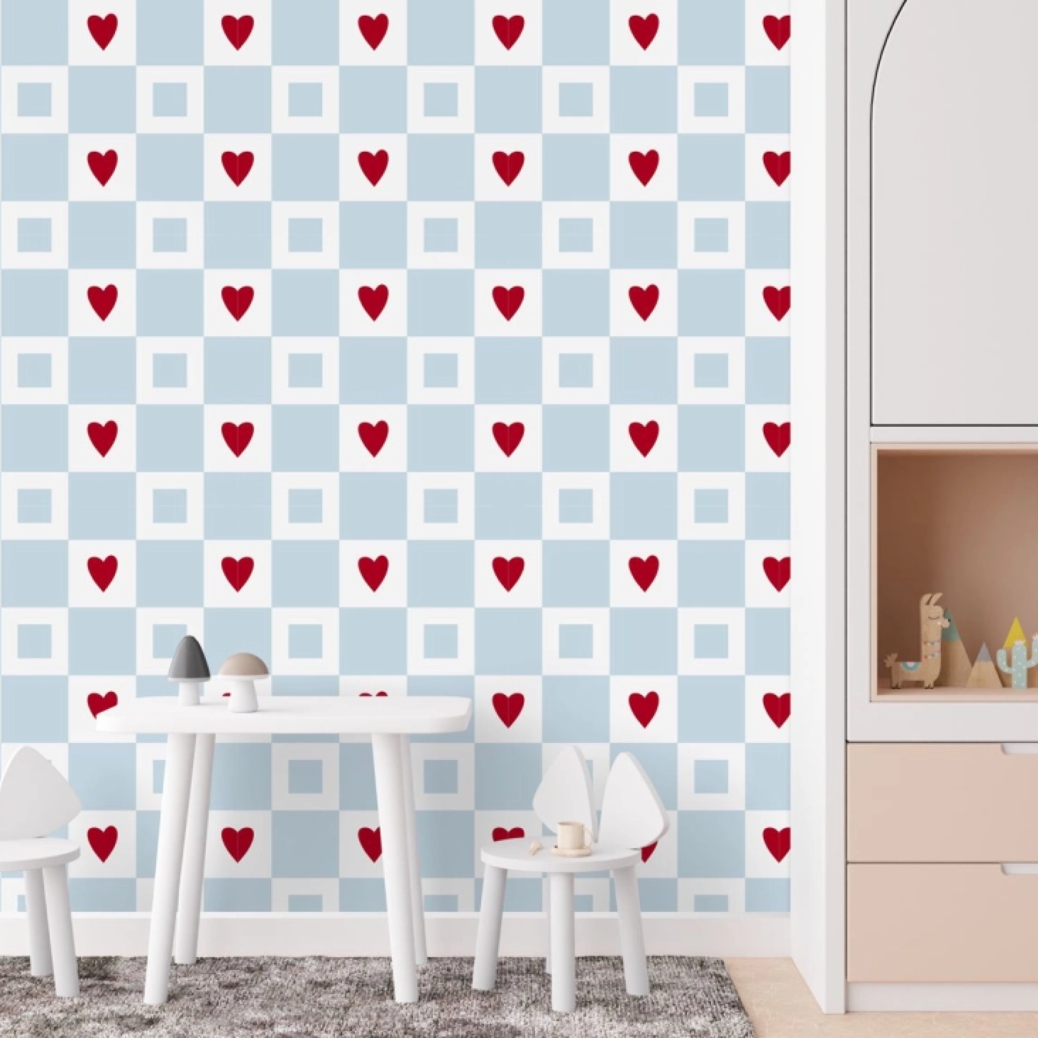 Behang –Geruit hart / Aangepaste kleuren