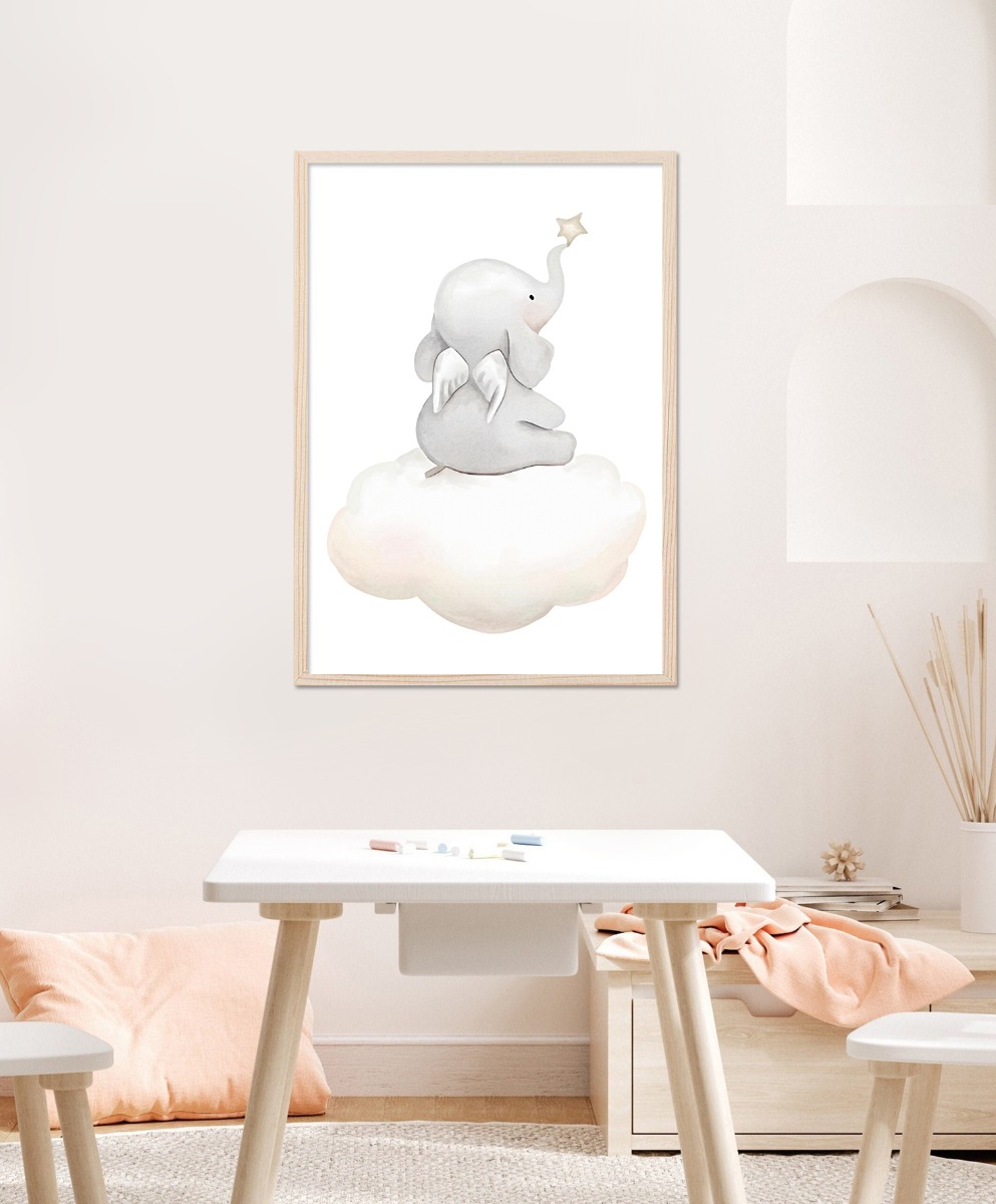 Poster - Olifant in de Wolk