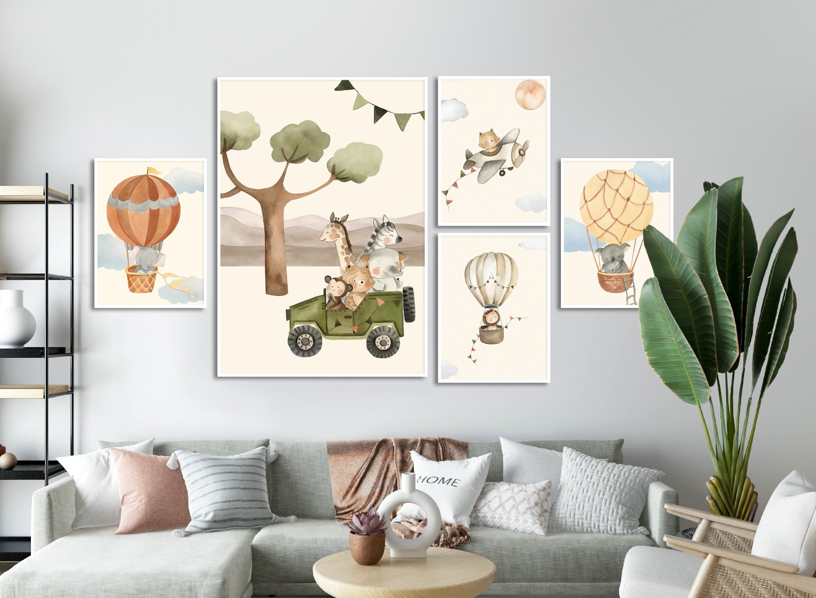Affiches - Safari-avontuur in heteluchtballon / set van 5