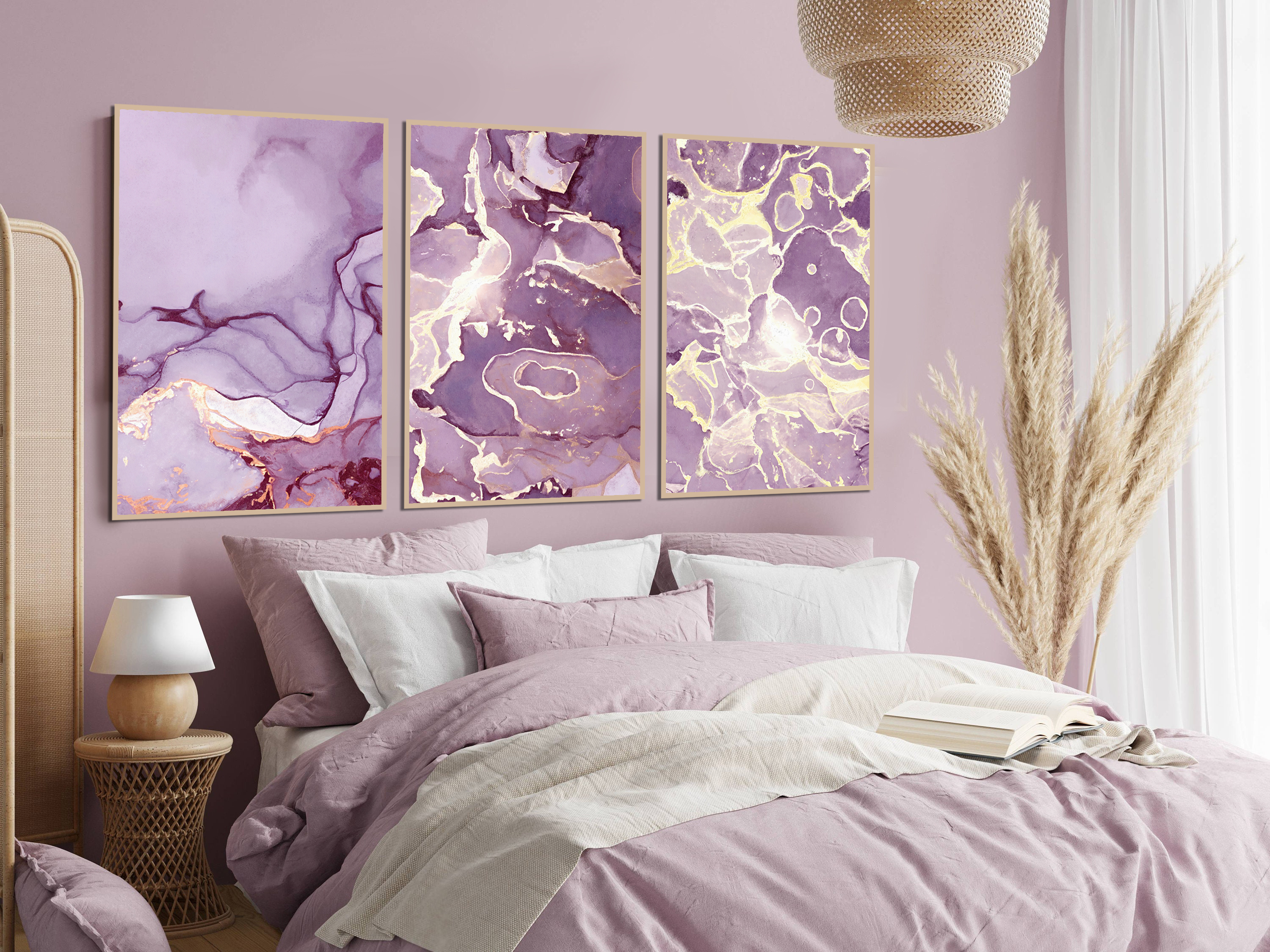 Posters -  Roze paars marmerpatroon  / Set van 3