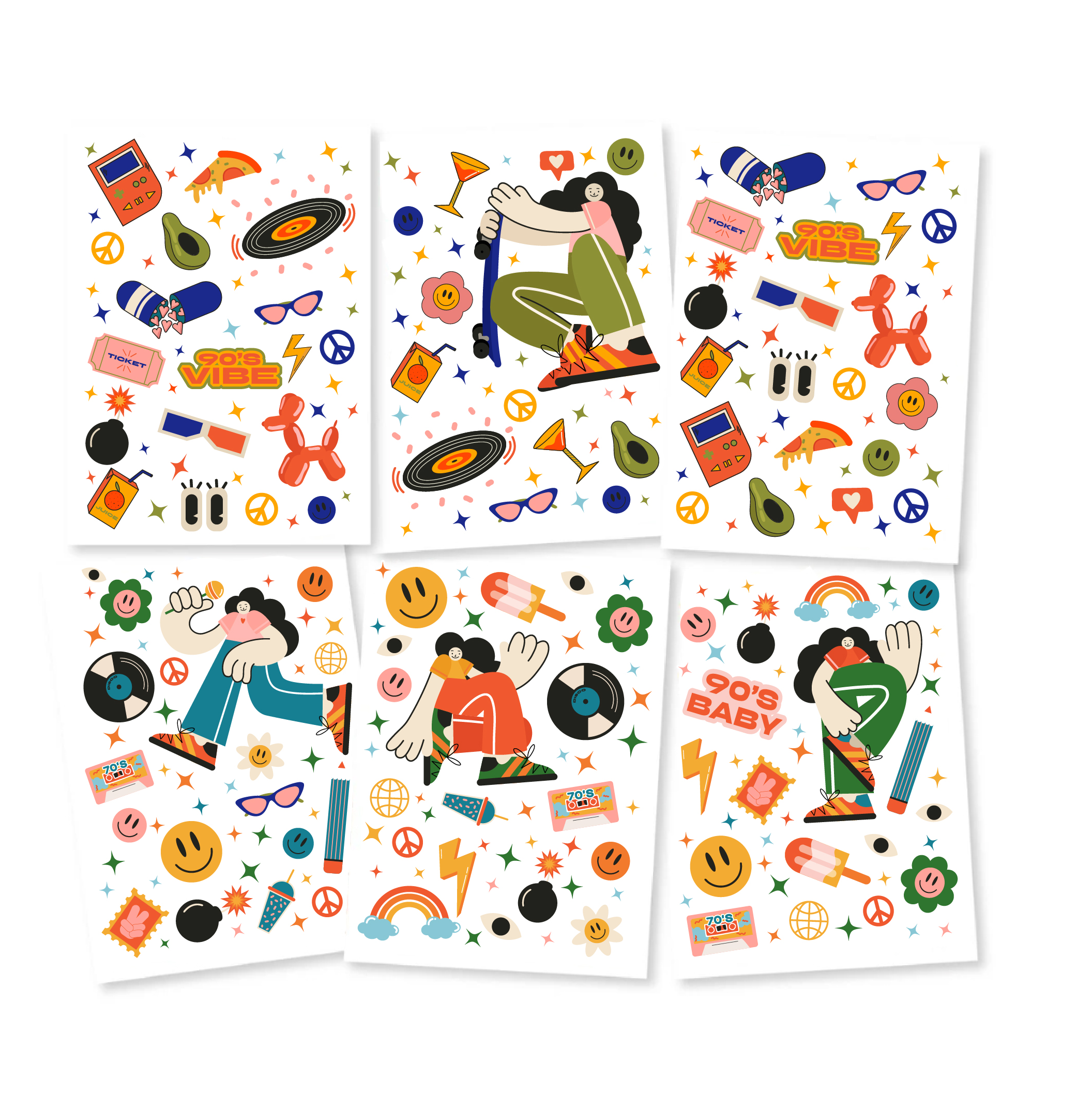 Stickertjes- Sfeer uit de jaren 90 Gemengd 6 vellen