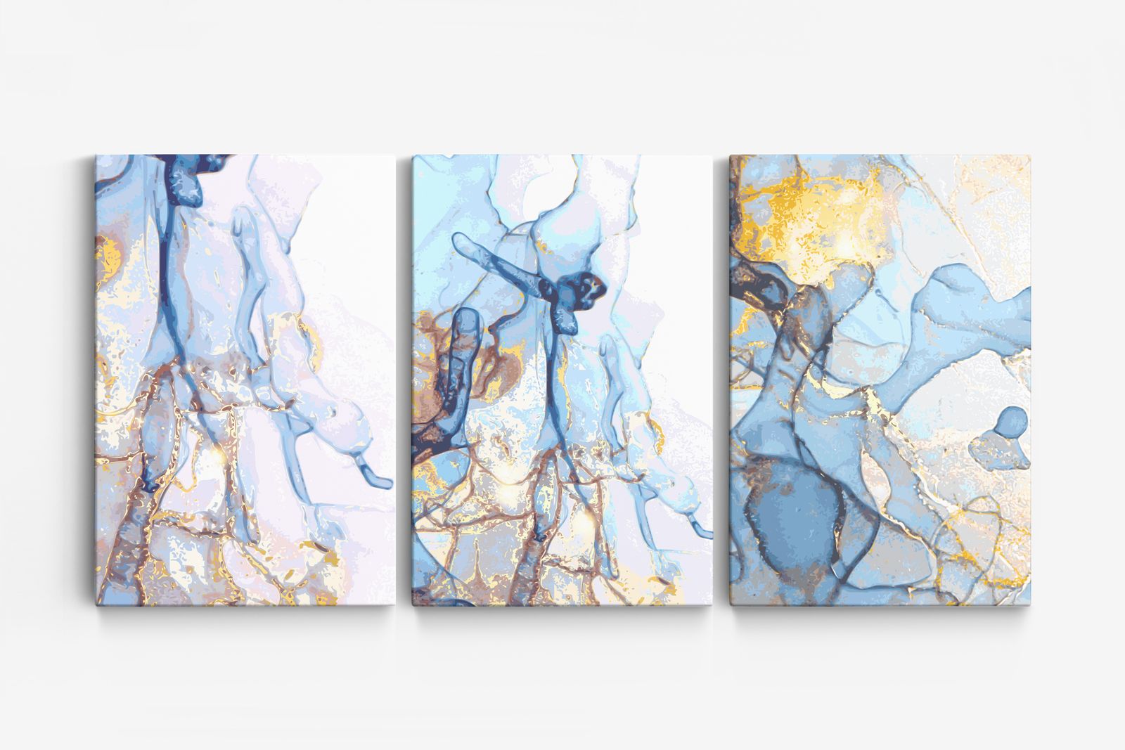 Abstract Blauw en Goud Canvas - Set of 3
