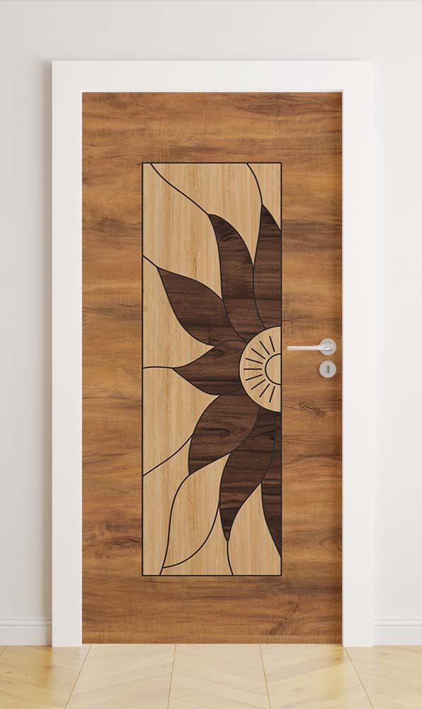 Deurstickers - Hout Zonnebloem Ontwerp / Verwijder en Plak
