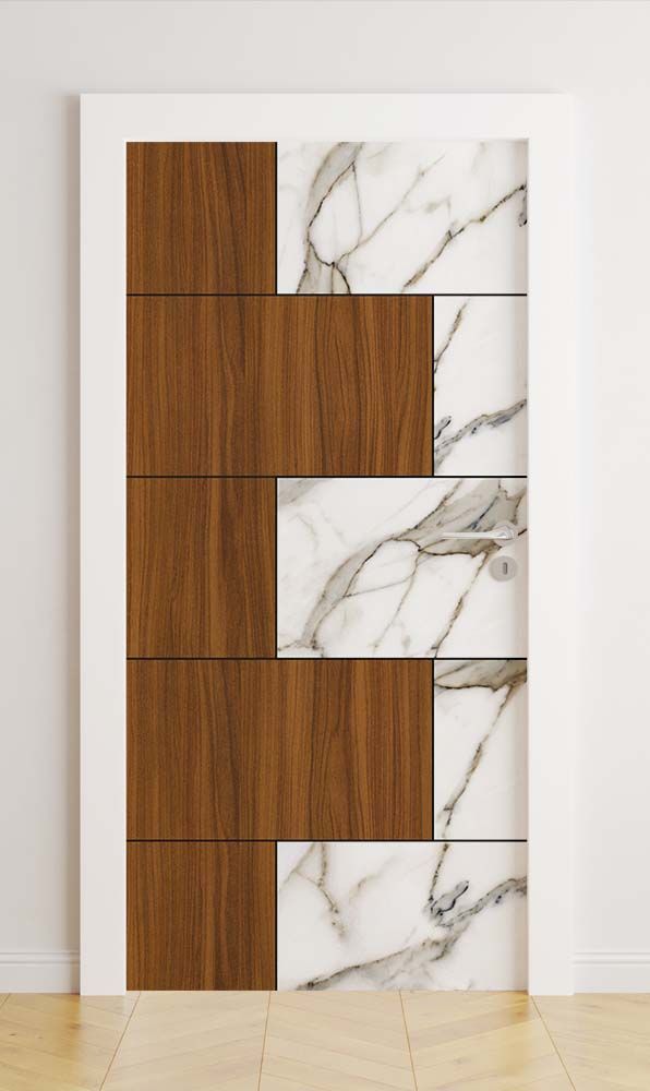 Deurstickers - Hout en Marmer Ontwerp / Zelfklevend