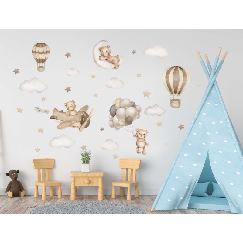 Teddybeer Muurstickers Beer Op De Wolk - Met Wolken Ster Maan - Voor