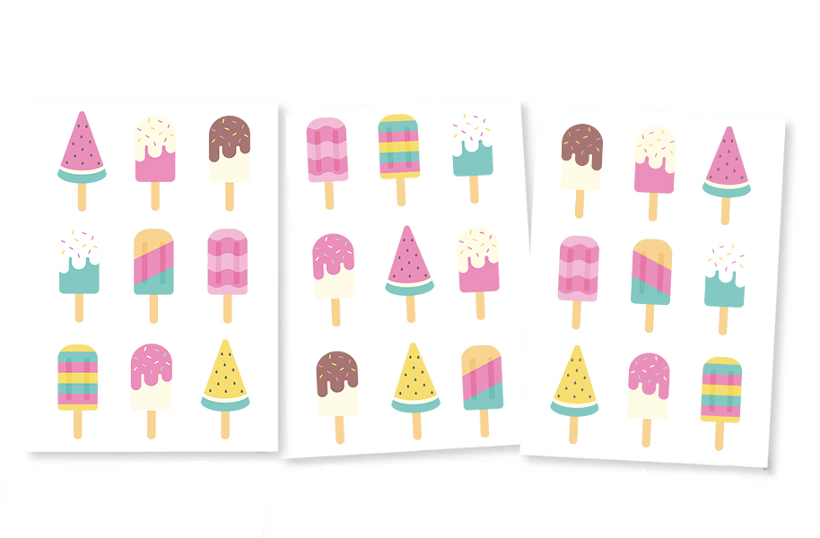 Stickertjes-  Ijsjes Gemengd 3 vellen
