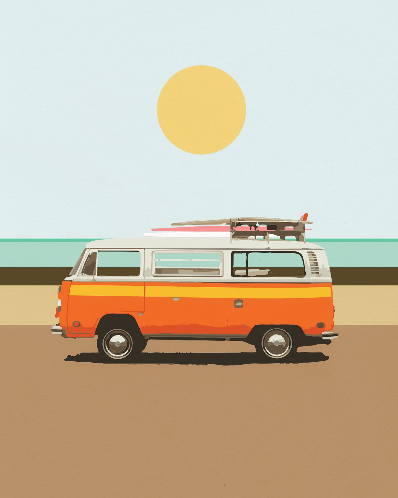 Poster - Vintage Busje met Surfplank
