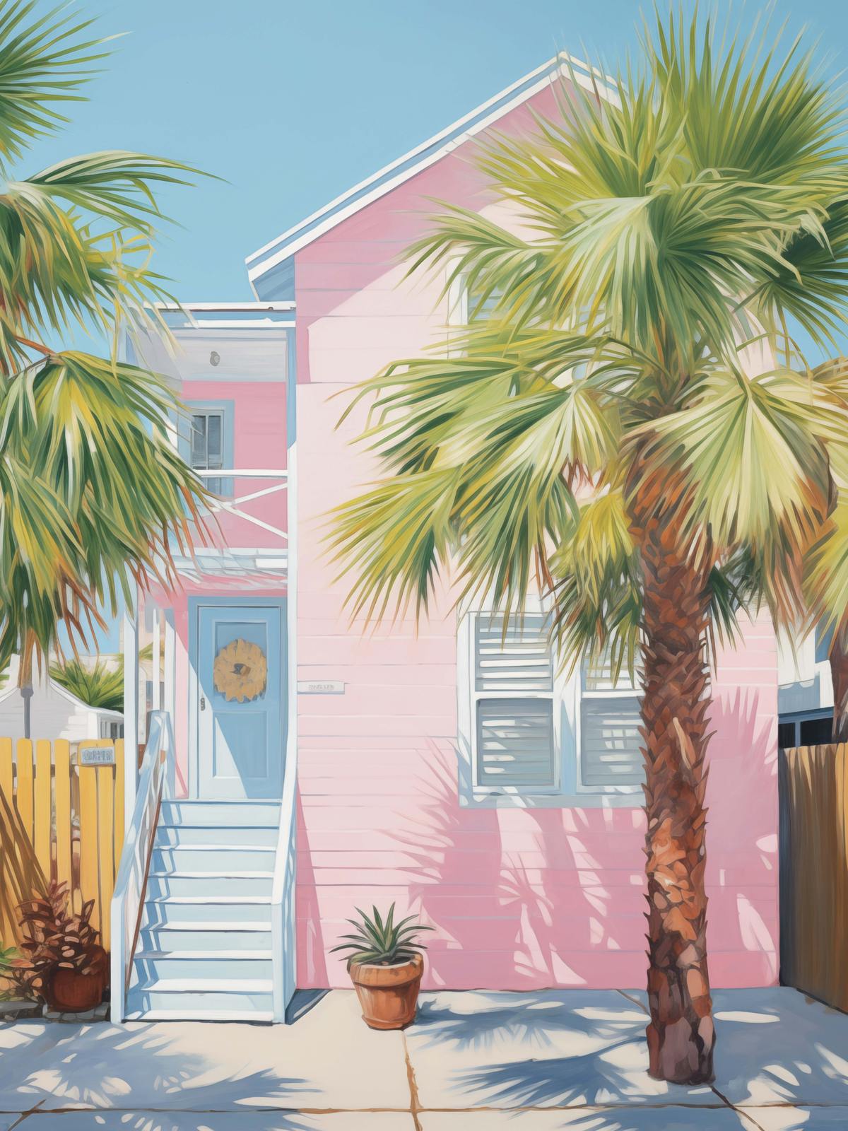 Poster - Roze Huis met Palmbomen