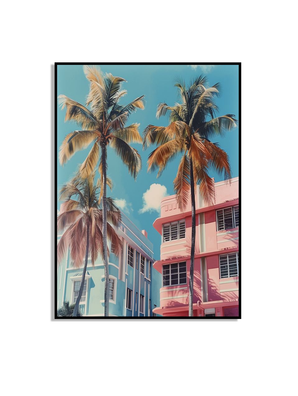 Poster met palmbomen en kleurrijke gebouwen