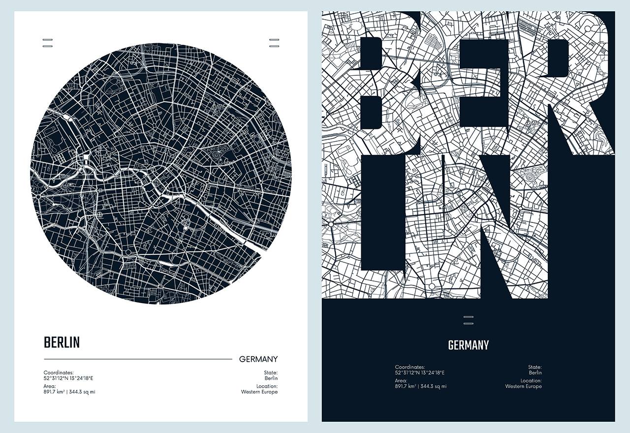 Poster - Berlijn Kaartkunst / Set van 2