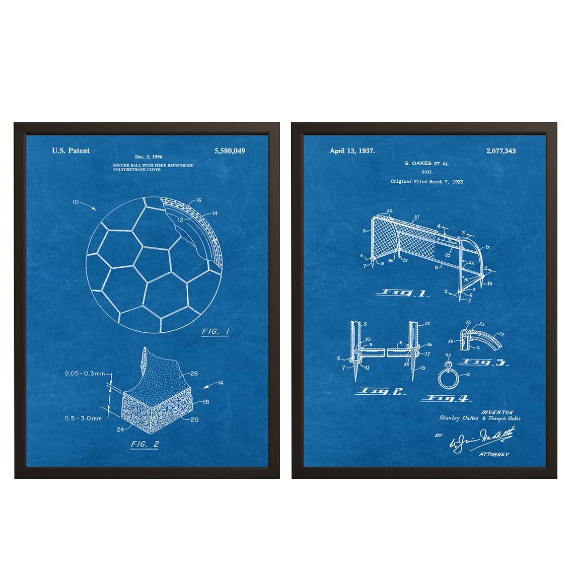 Octrooittekening Poster - Voetbal en Doel / Set van 2