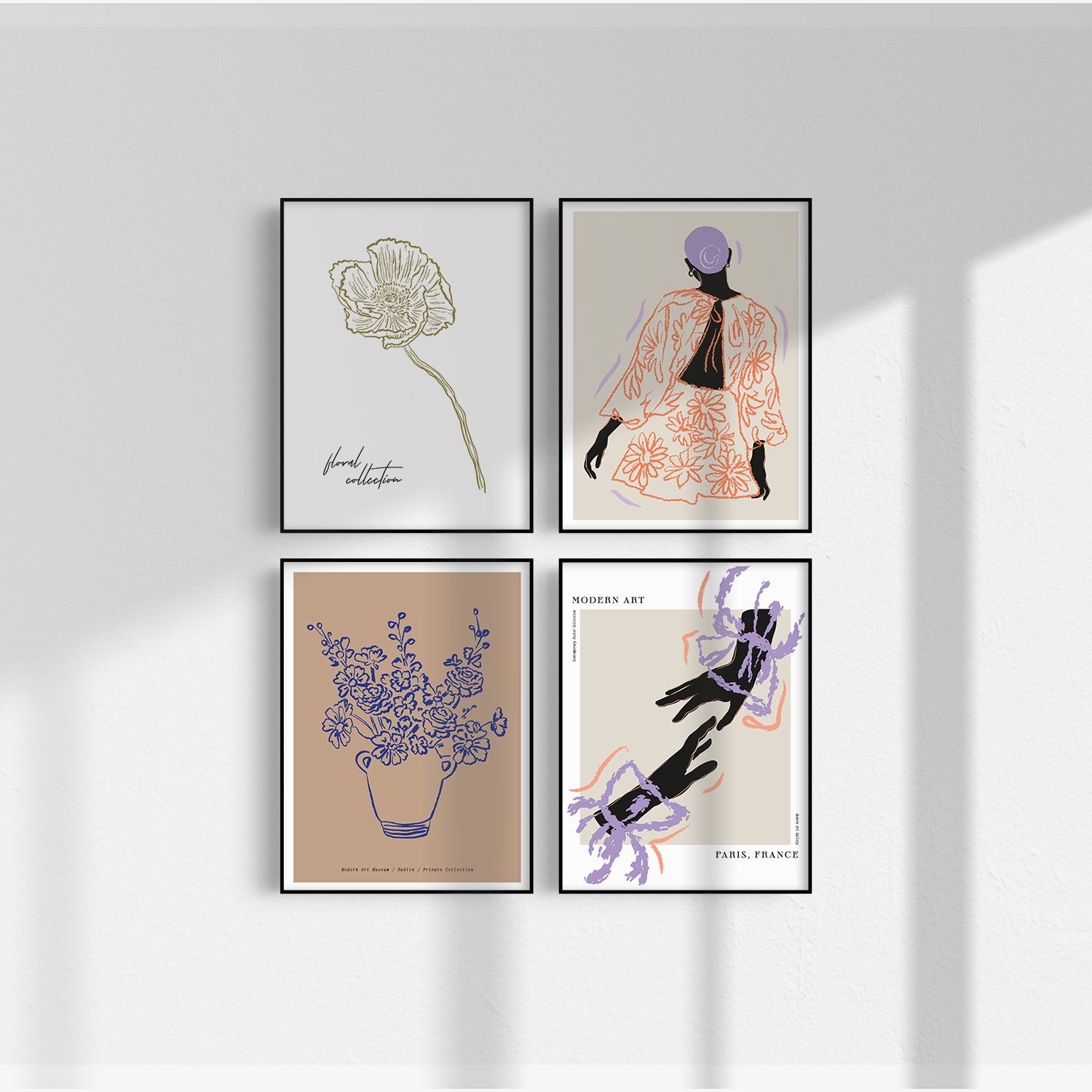 Poster - Moderne kunst bloemenverzameling / Set van 4