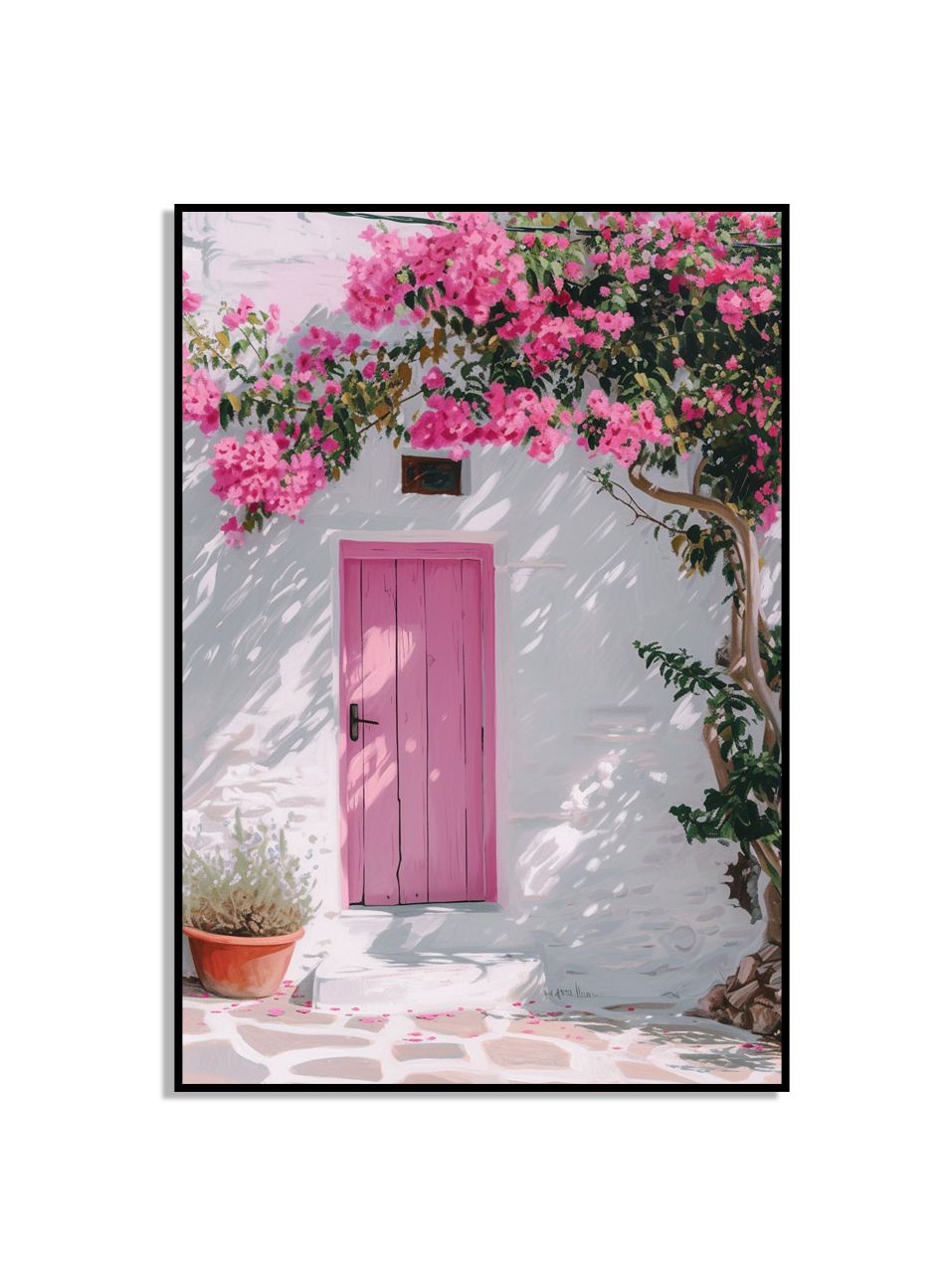 Roze deur in tuin poster