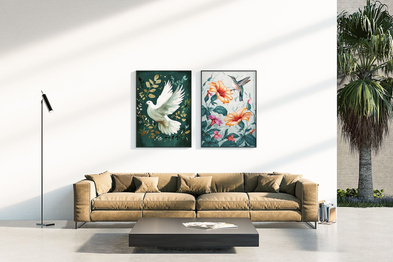 Poster - Kolibrie en Duif Kunst / Set van 2