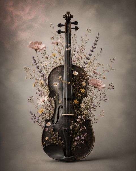 Poster - Viool met Bloemen