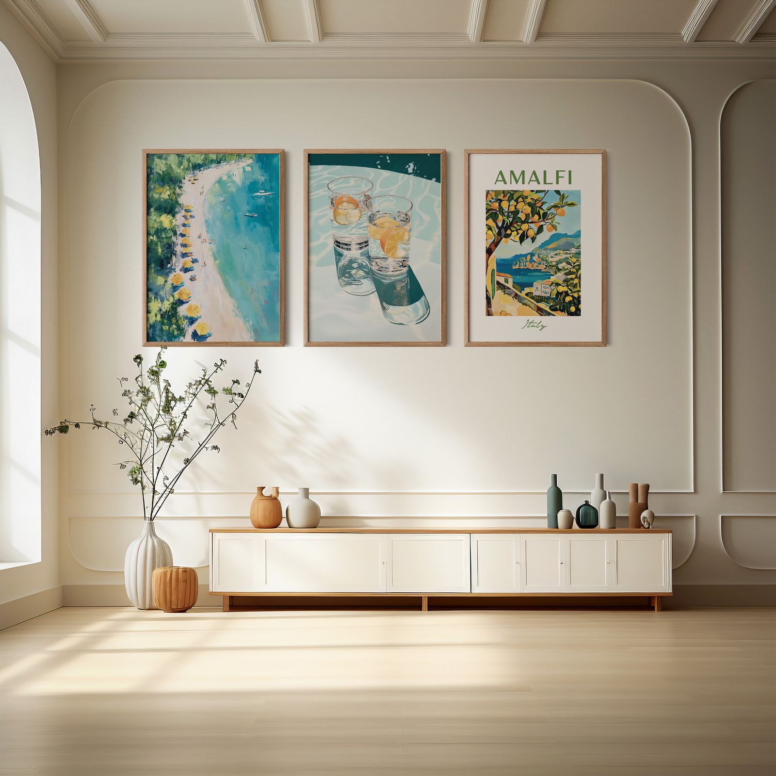 Poster - Strand en Citrus Reflecties / Set van 3