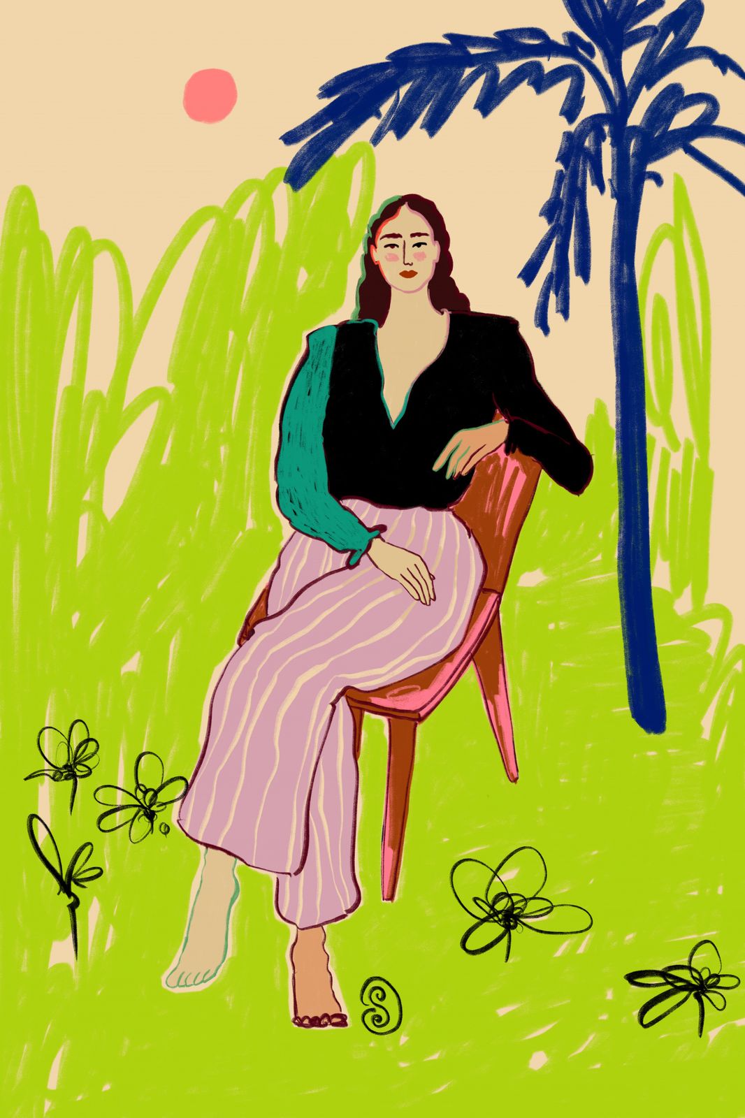 Poster - Dame in groene stoel