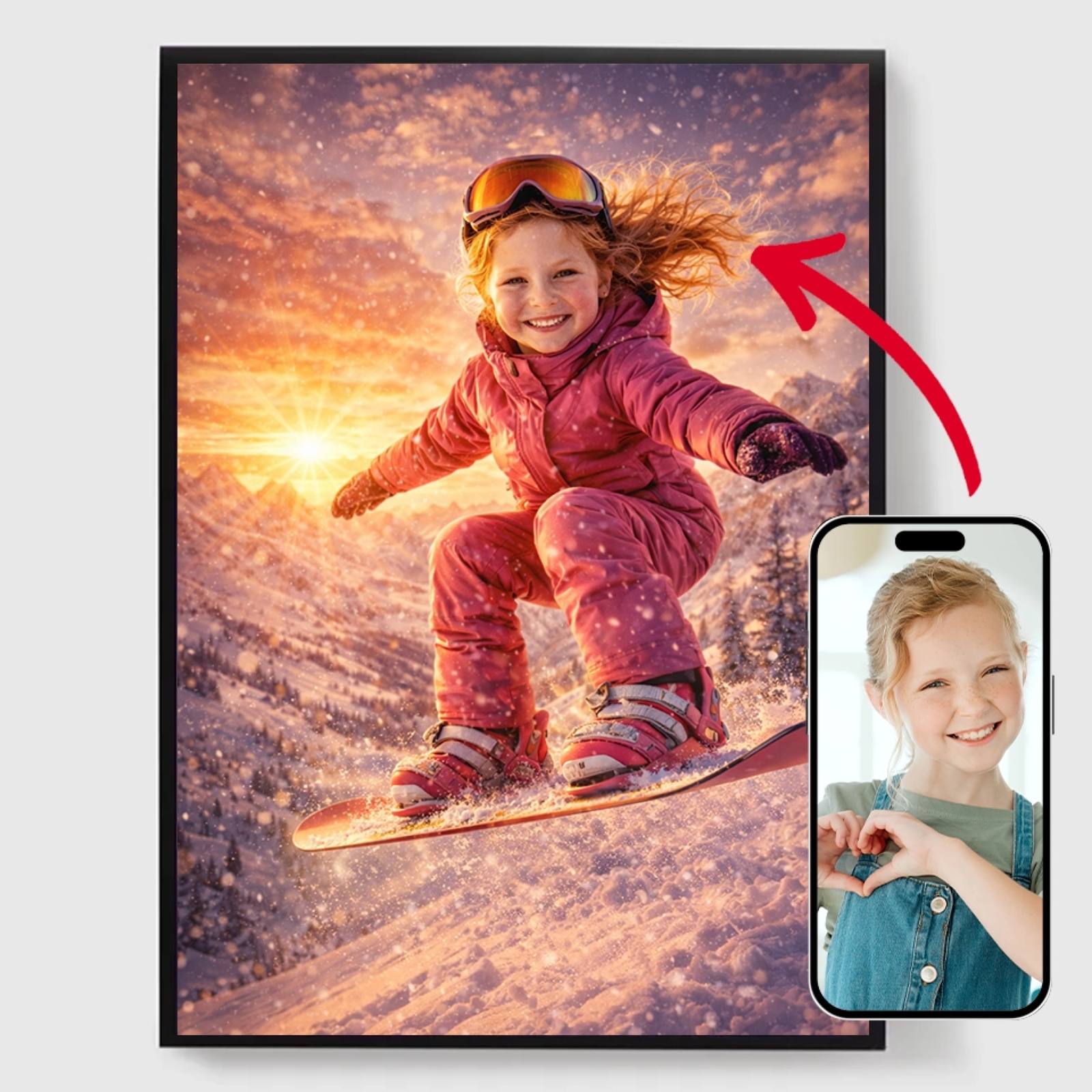 Gepersonaliseerde Poster - Kind Snowboarder - AI Poster