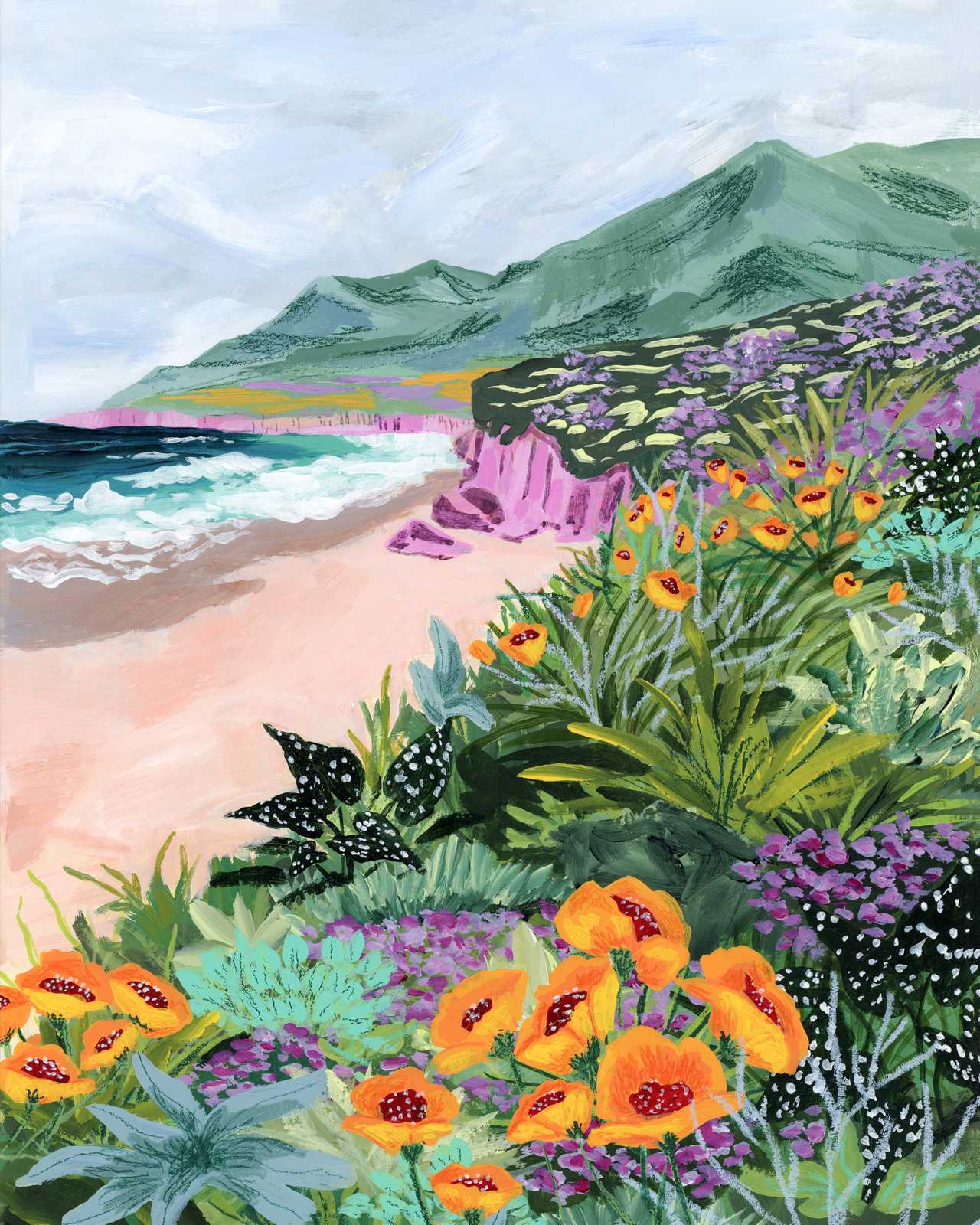 Poster - Bloemenstrandlandschap
