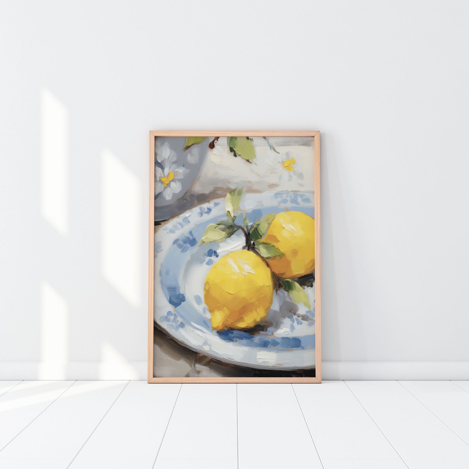 Poster - Citroenen op Blauw Bord