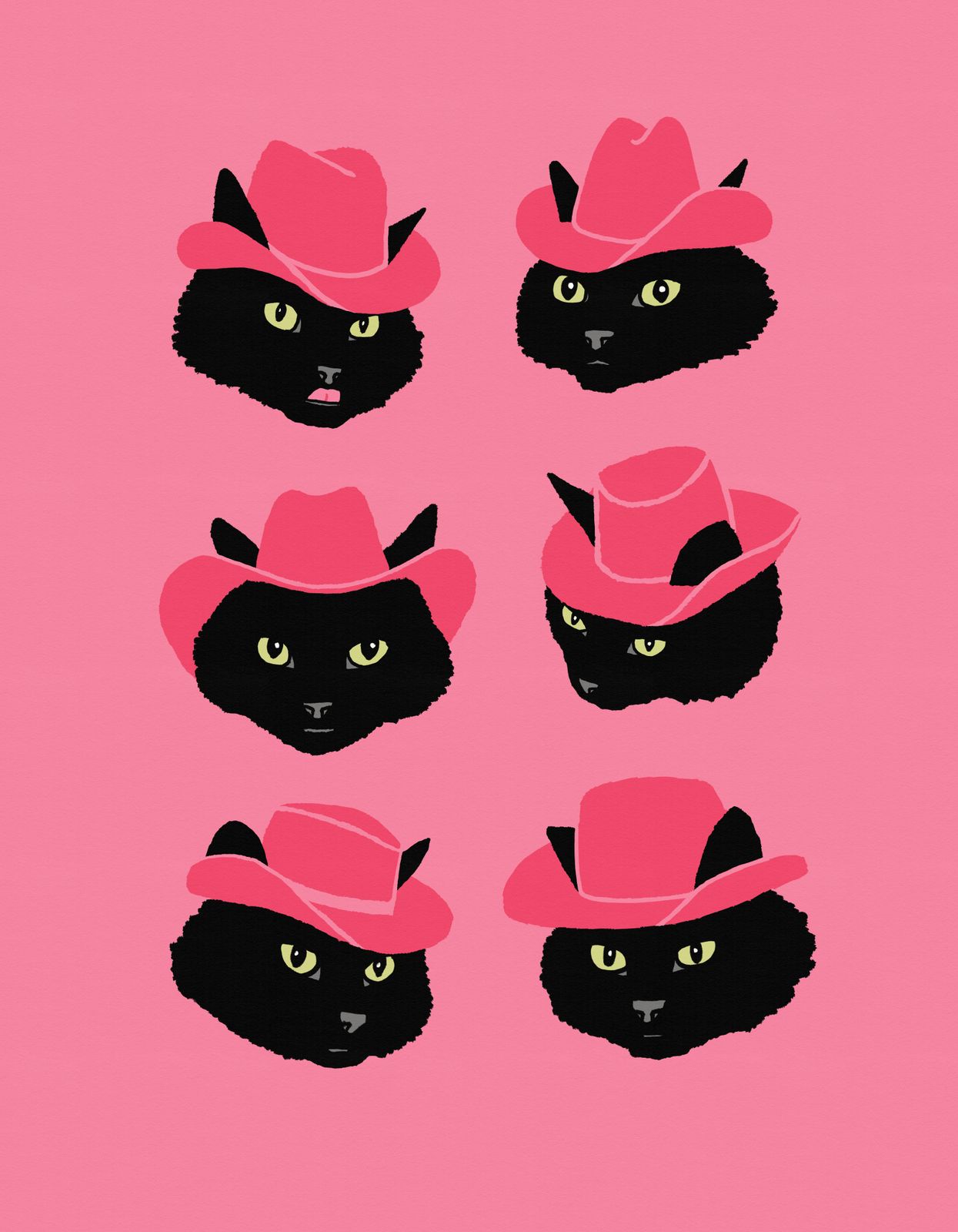 Poster - Zwarte Katten met Roze Hoeden