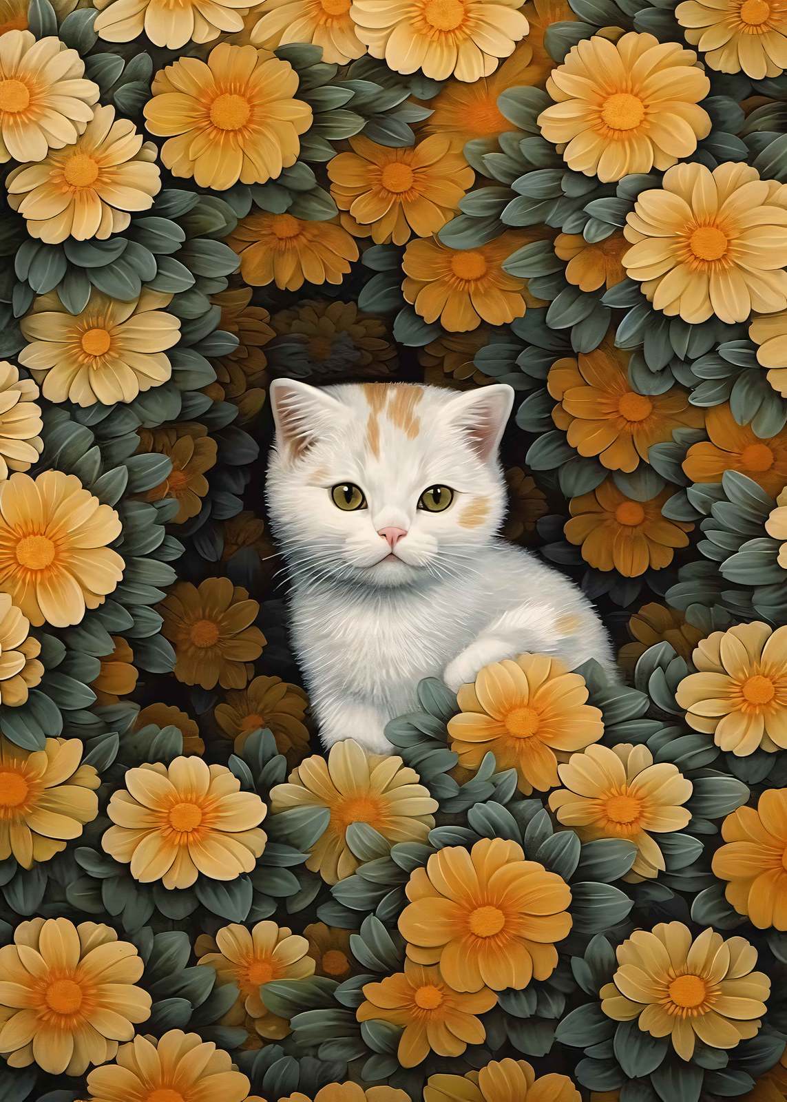 Poster - Kat in Bloemen
