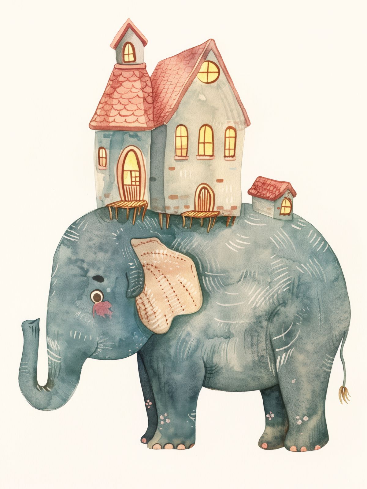 Poster - Olifant met huis