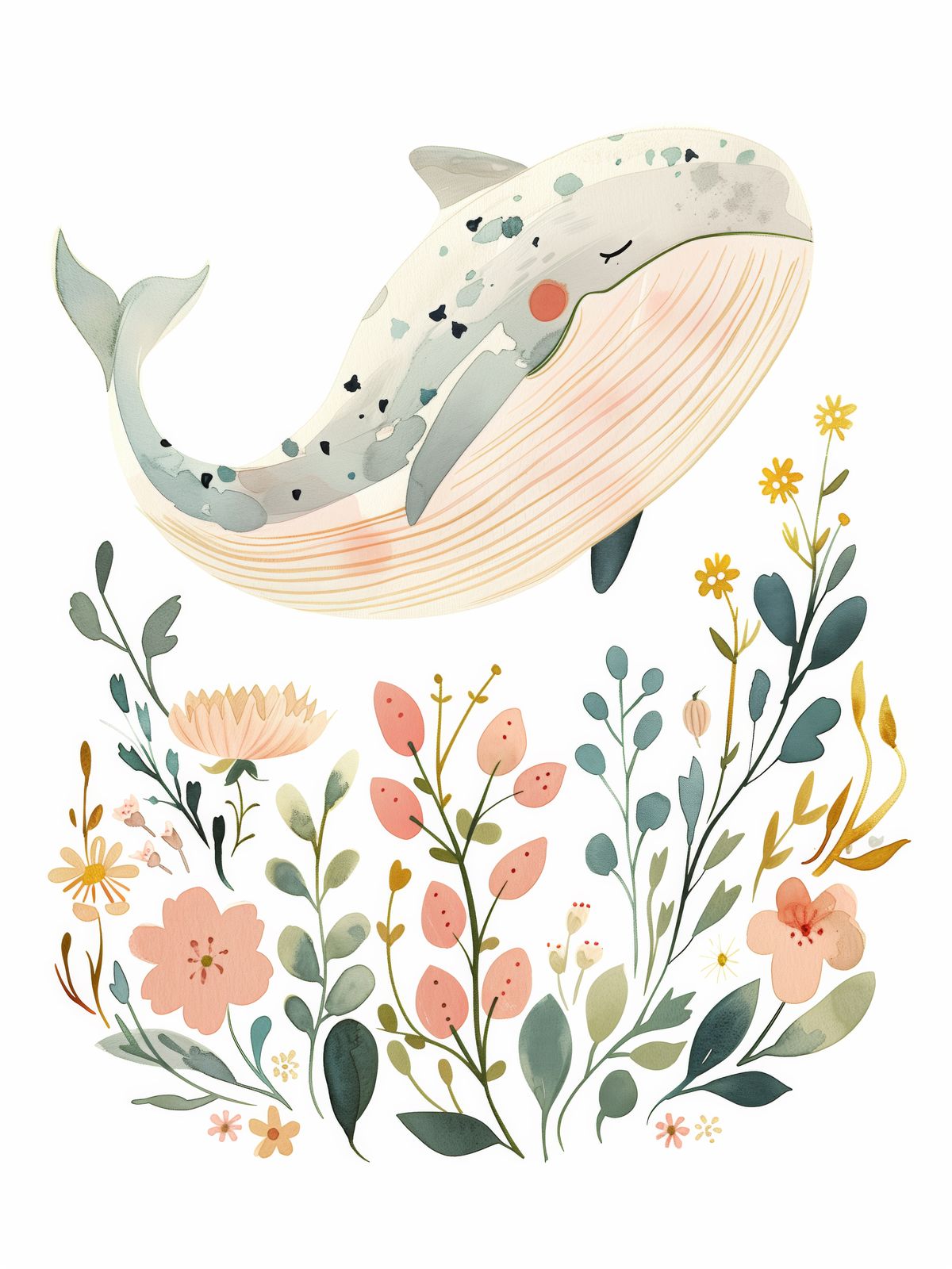 Poster - Walvis en Bloemen