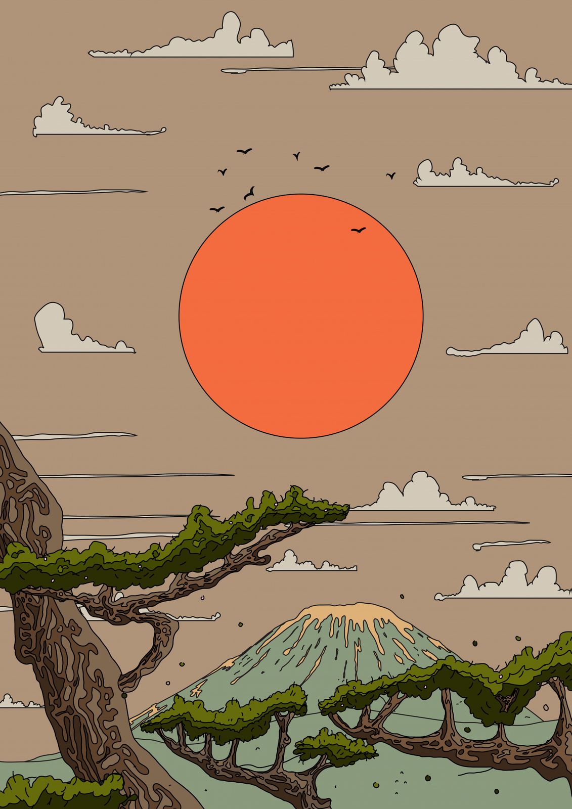 Poster - Japanse zonsondergang scène
