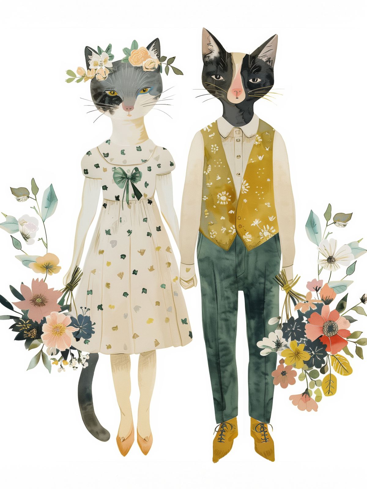 Poster - Katten Bloemillustratie