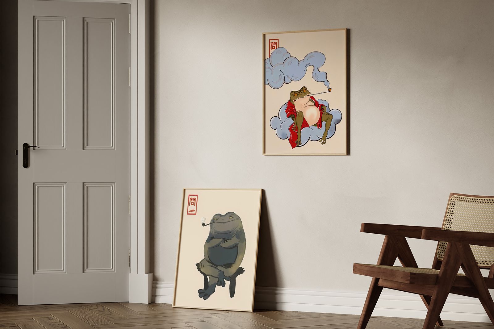 Poster - Rokende Kikker Kunst / Set van 2