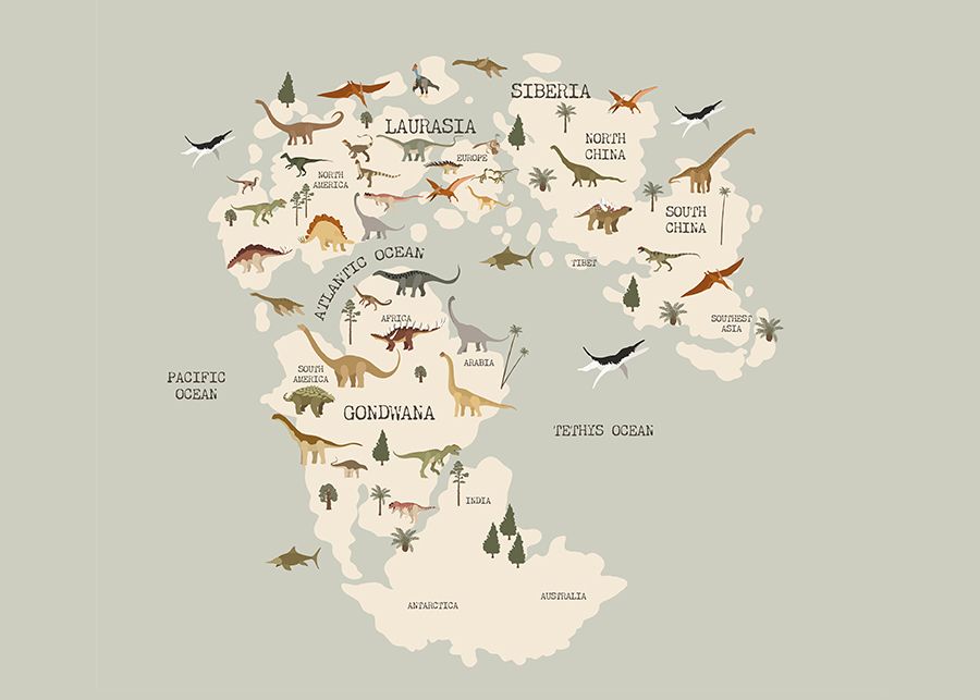 Poster - Dinosaur Wereldkaart
