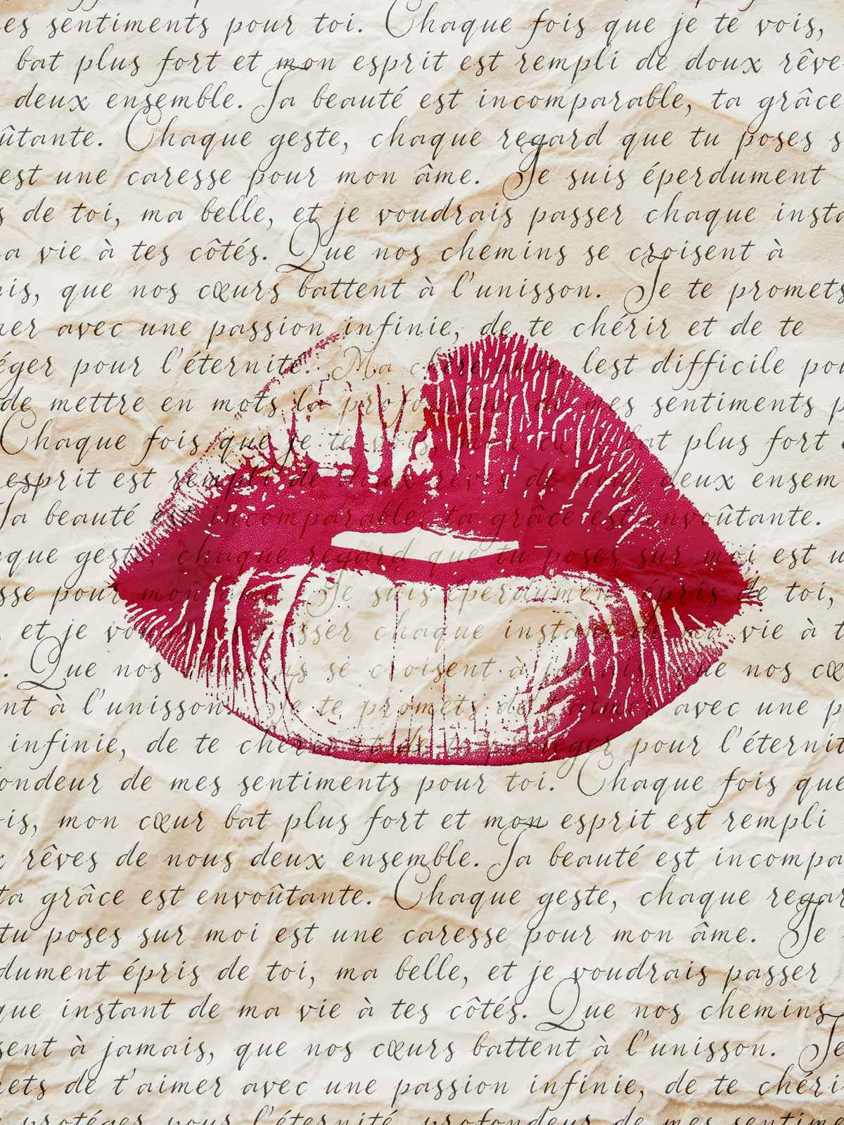 Poster - Rode Lippen met Franse Tekst