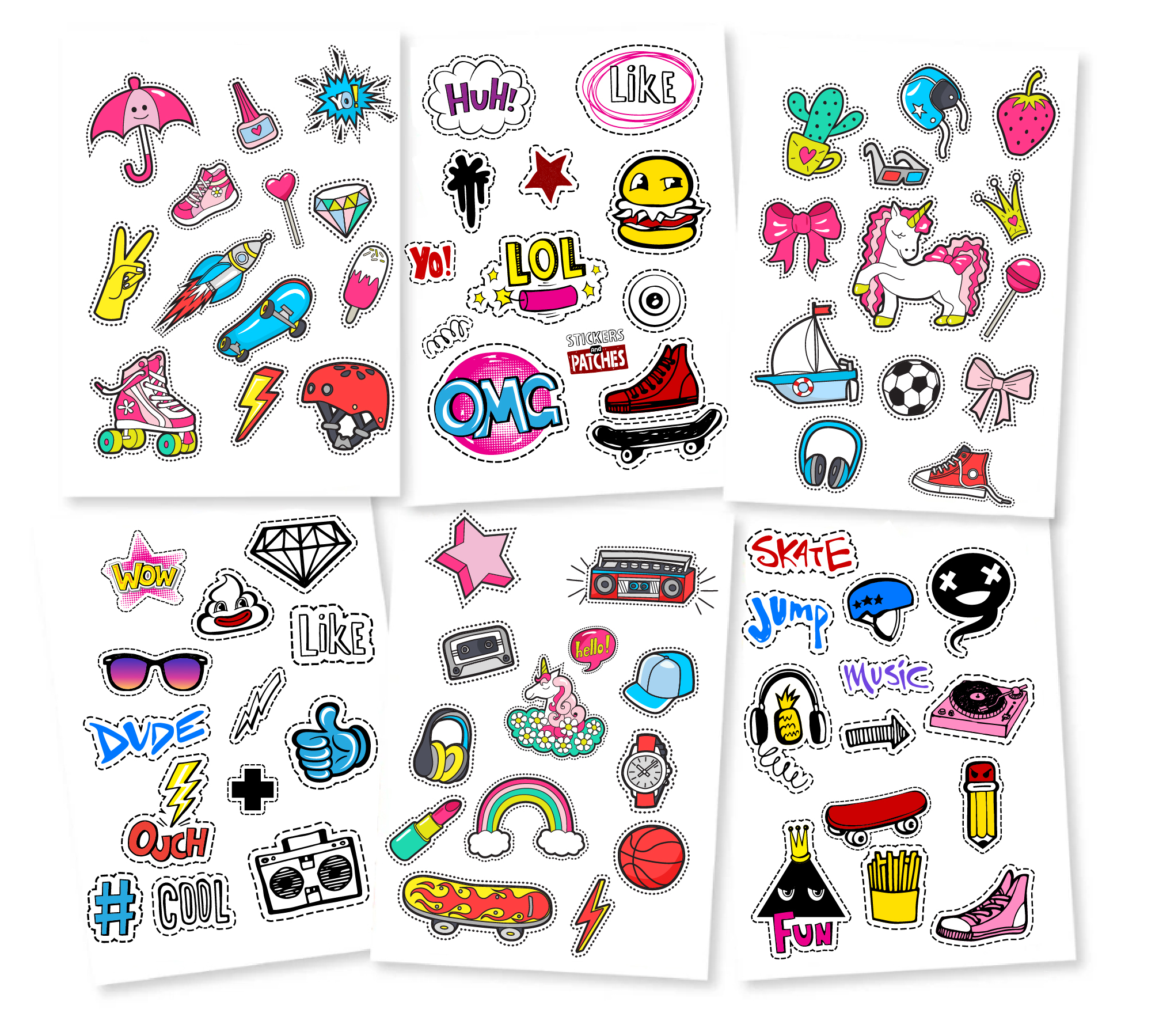 Stickertjes-  Skateboardartikelen gemengd 6 vellen(