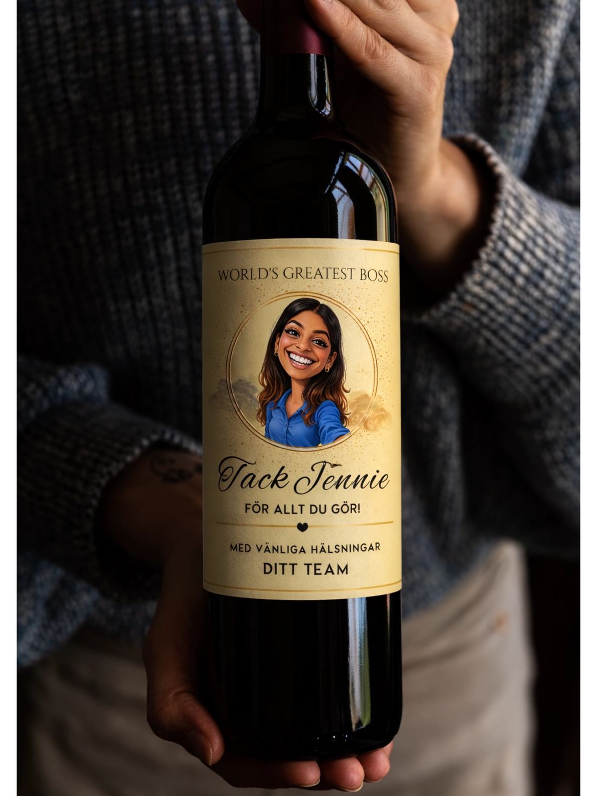 Gepersonaliseerd Flessenlabel - AI portret & bericht