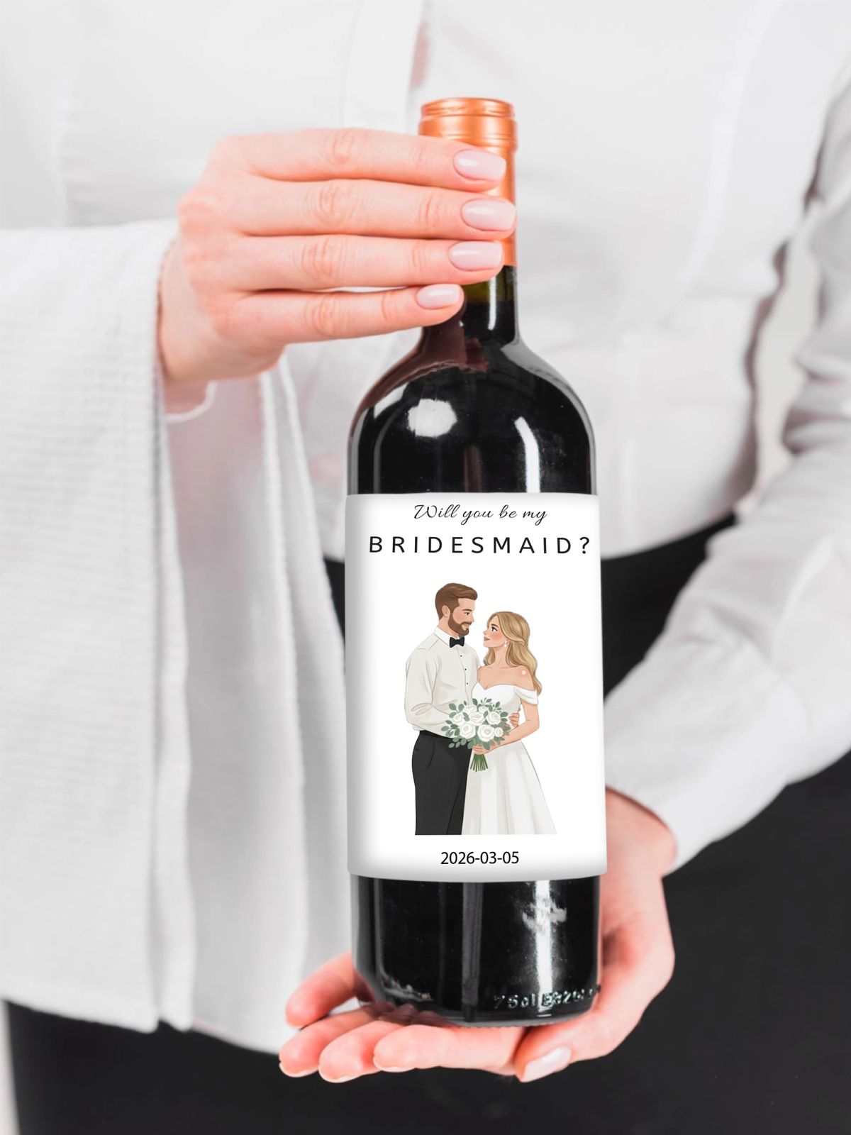 Gepersonaliseerd Flessenlabel - Illustratie van bruidspaar