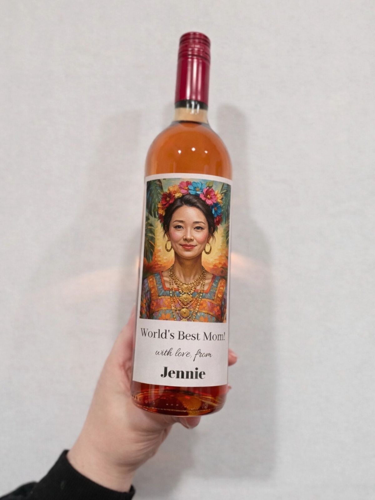 Gepersonaliseerd Flessenlabel - AI Kahlo geïnspireerd portret & bericht