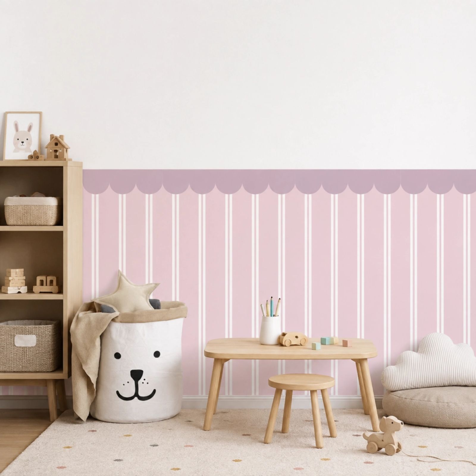 Half-Wall Peel & Stick Behang / Delicate gestreepte schelpvorm