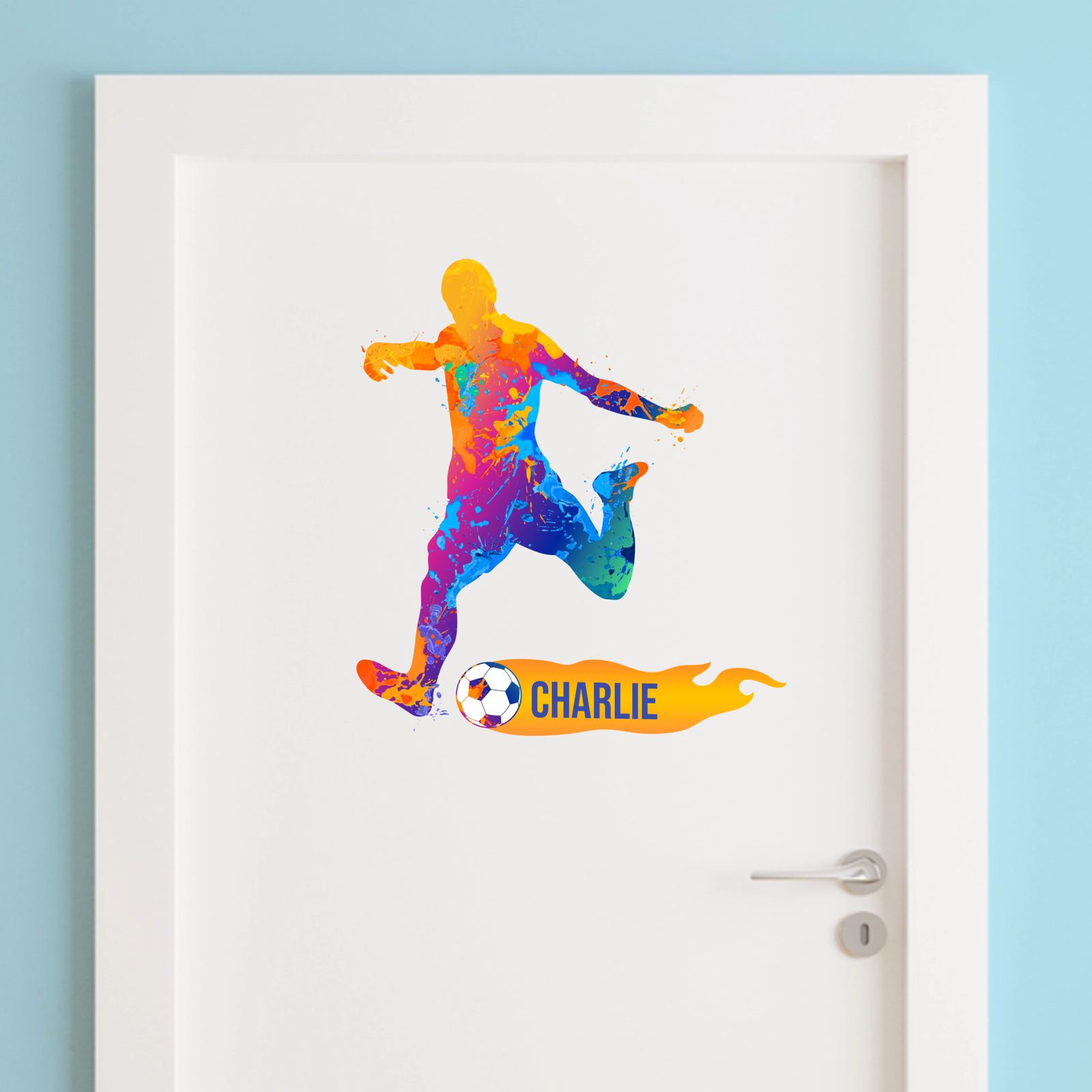 Deursticker - Levendige Voetbalsilhouet